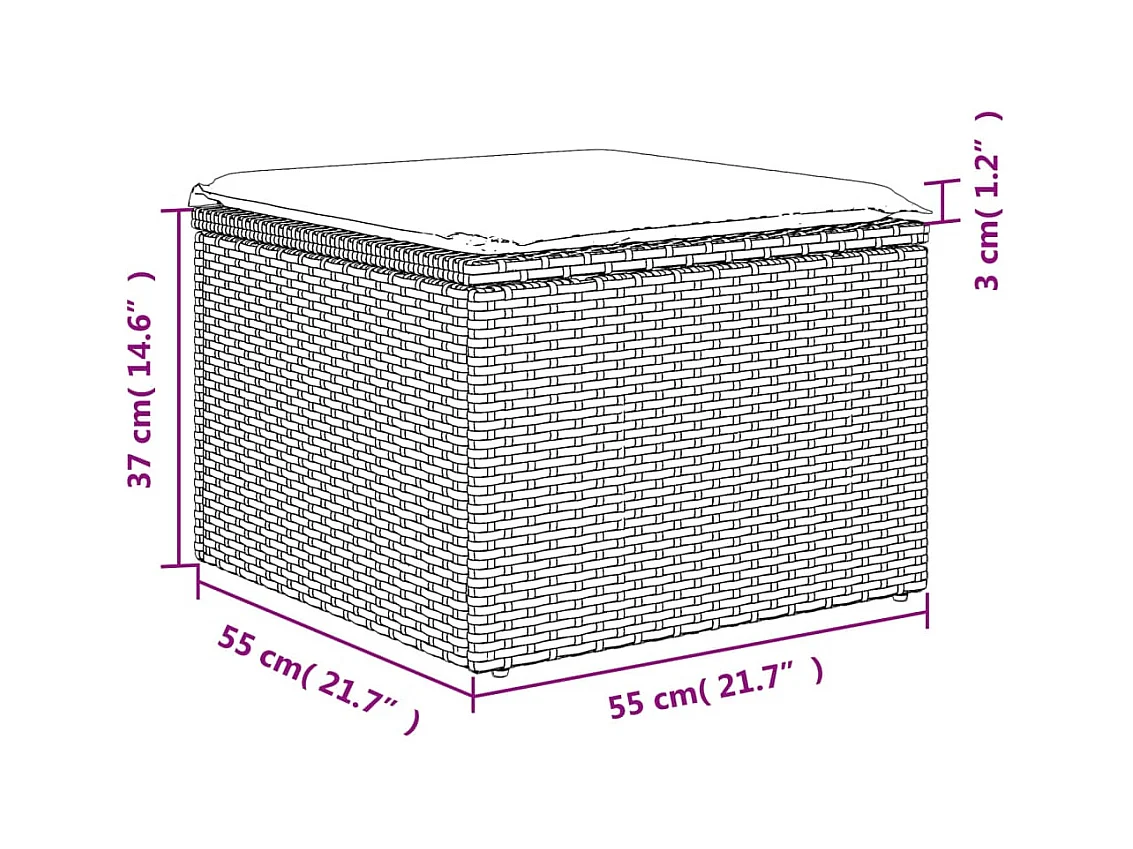Tabouret de jardin avec coussin gris 55x55x37 cm résine tressée