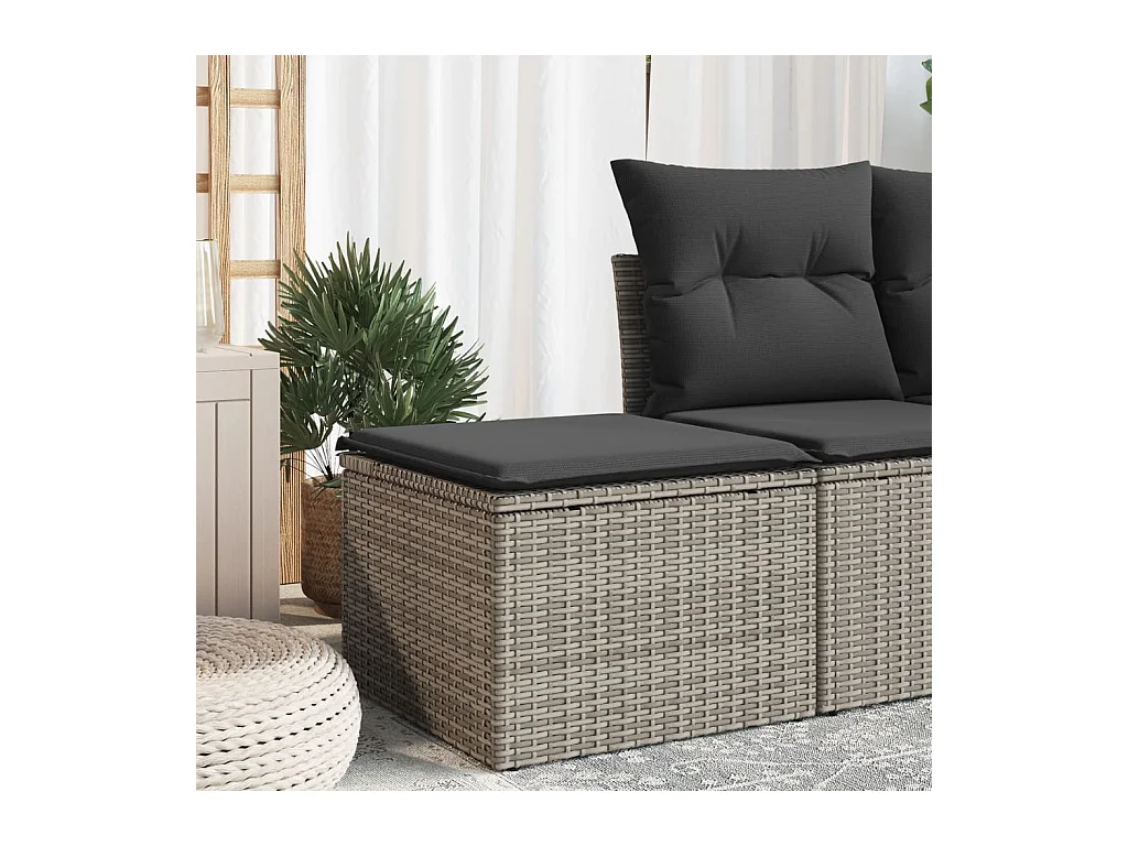 Tabouret de jardin avec coussin gris 55x55x37 cm résine tressée