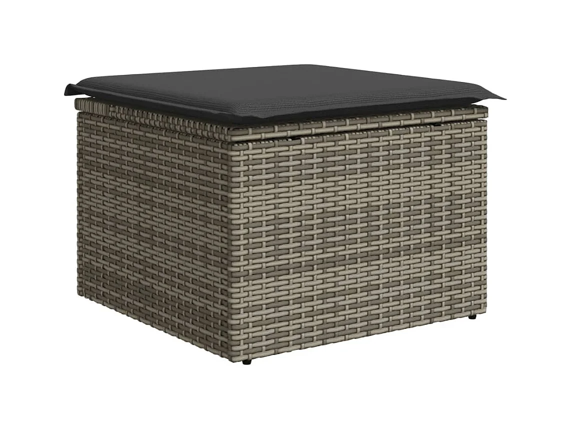 Tabouret de jardin avec coussin gris 55x55x37 cm résine tressée