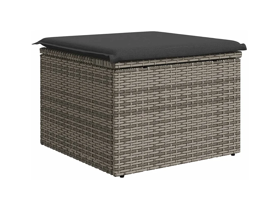 Tabouret de jardin avec coussin gris 55x55x37 cm résine tressée