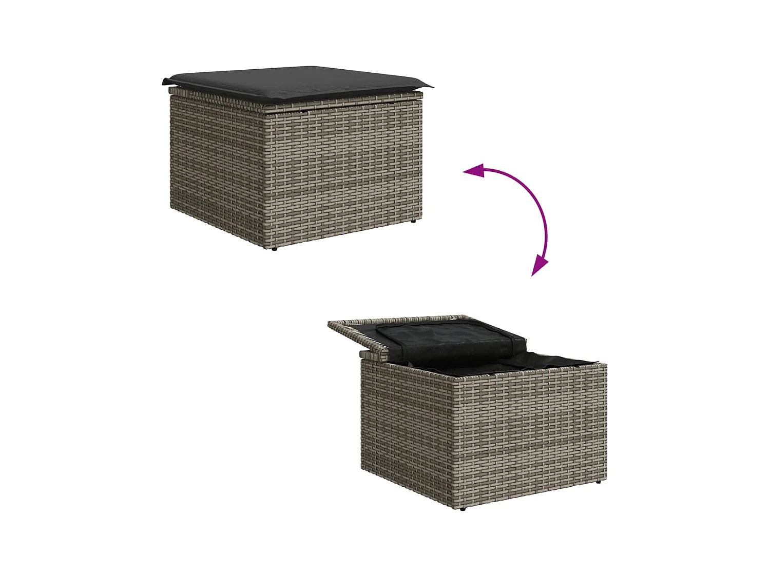 Tabouret de jardin avec coussin gris 55x55x37 cm résine tressée