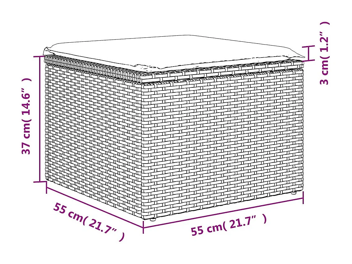 Tabouret de jardin avec coussin gris 55x55x37 cm résine tressée