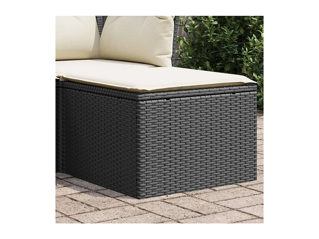 Tabouret de jardin avec coussin noir 55x55x37 cm résine tressée