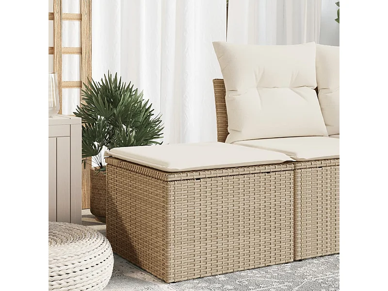 Tabouret de jardin avec coussin beige 55x55x37cm résine tressée