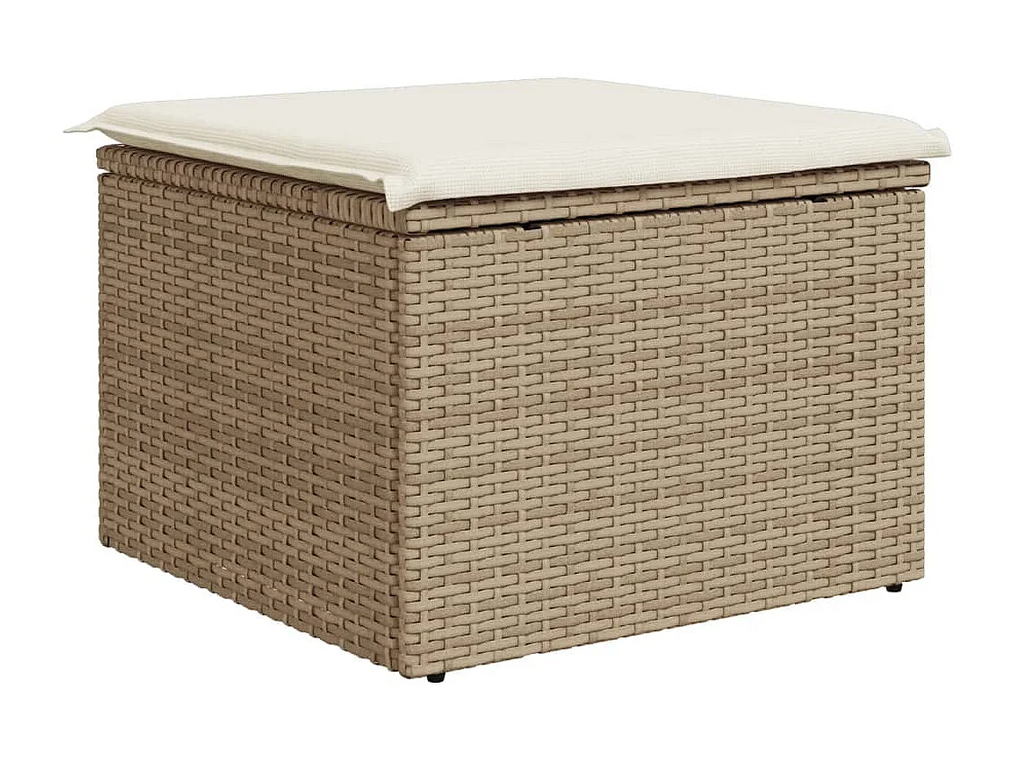 Tabouret de jardin avec coussin beige 55x55x37cm résine tressée