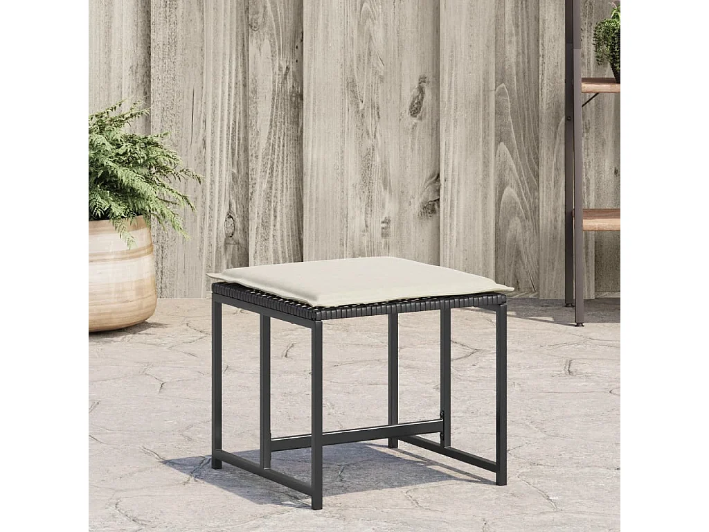 Tabourets de jardin avec coussins lot de 4 noir résine tressée