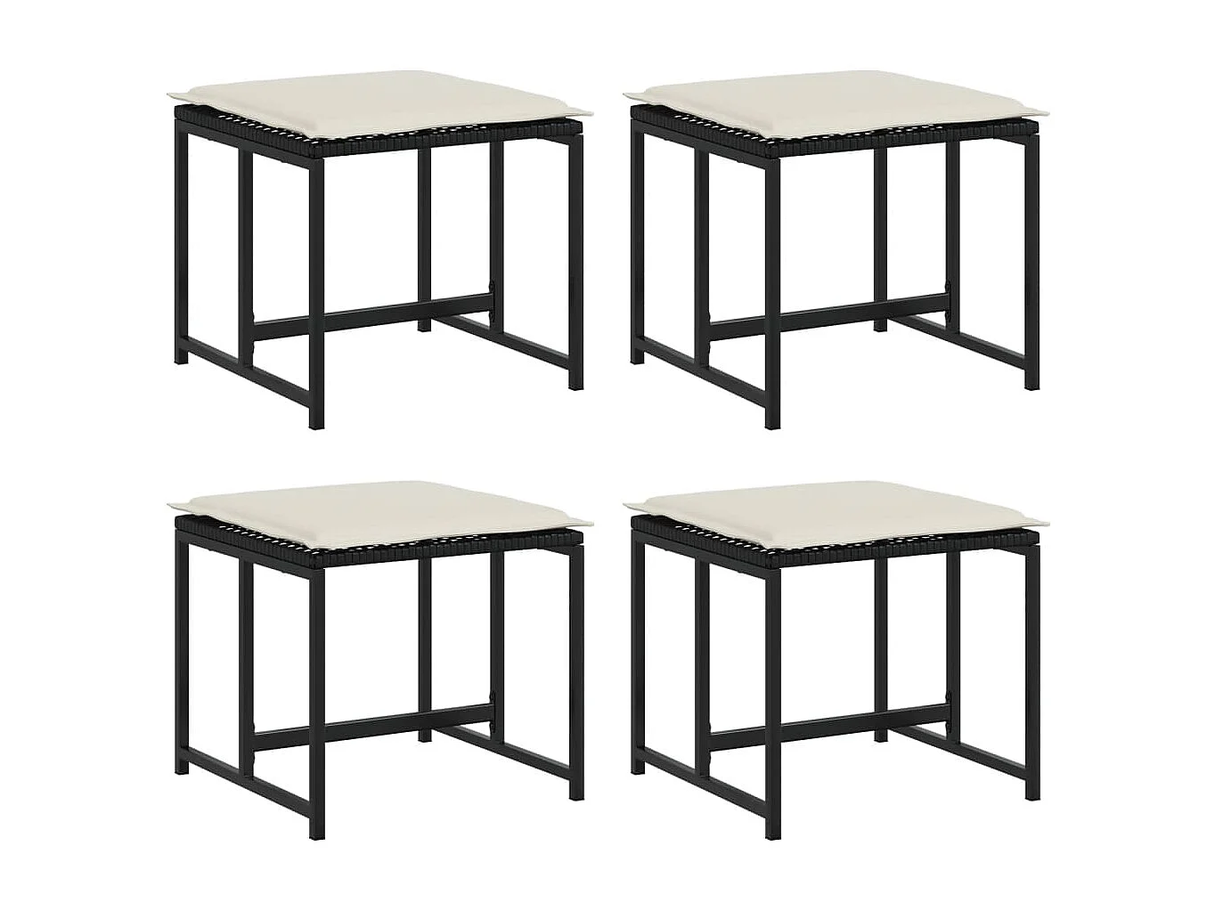 Tabourets de jardin avec coussins lot de 4 noir résine tressée