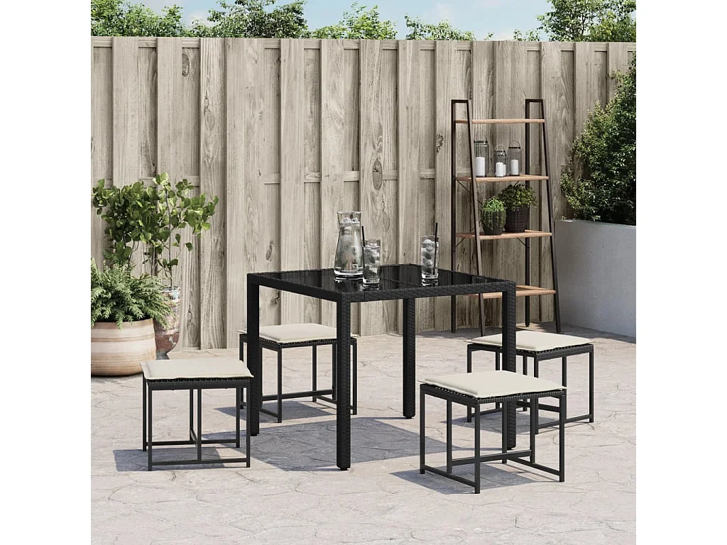Tabourets de jardin avec coussins lot de 4 noir résine tressée