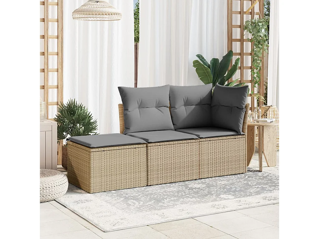 Banqueta de jardim com almofada bege 55x55x37cm resina tecida