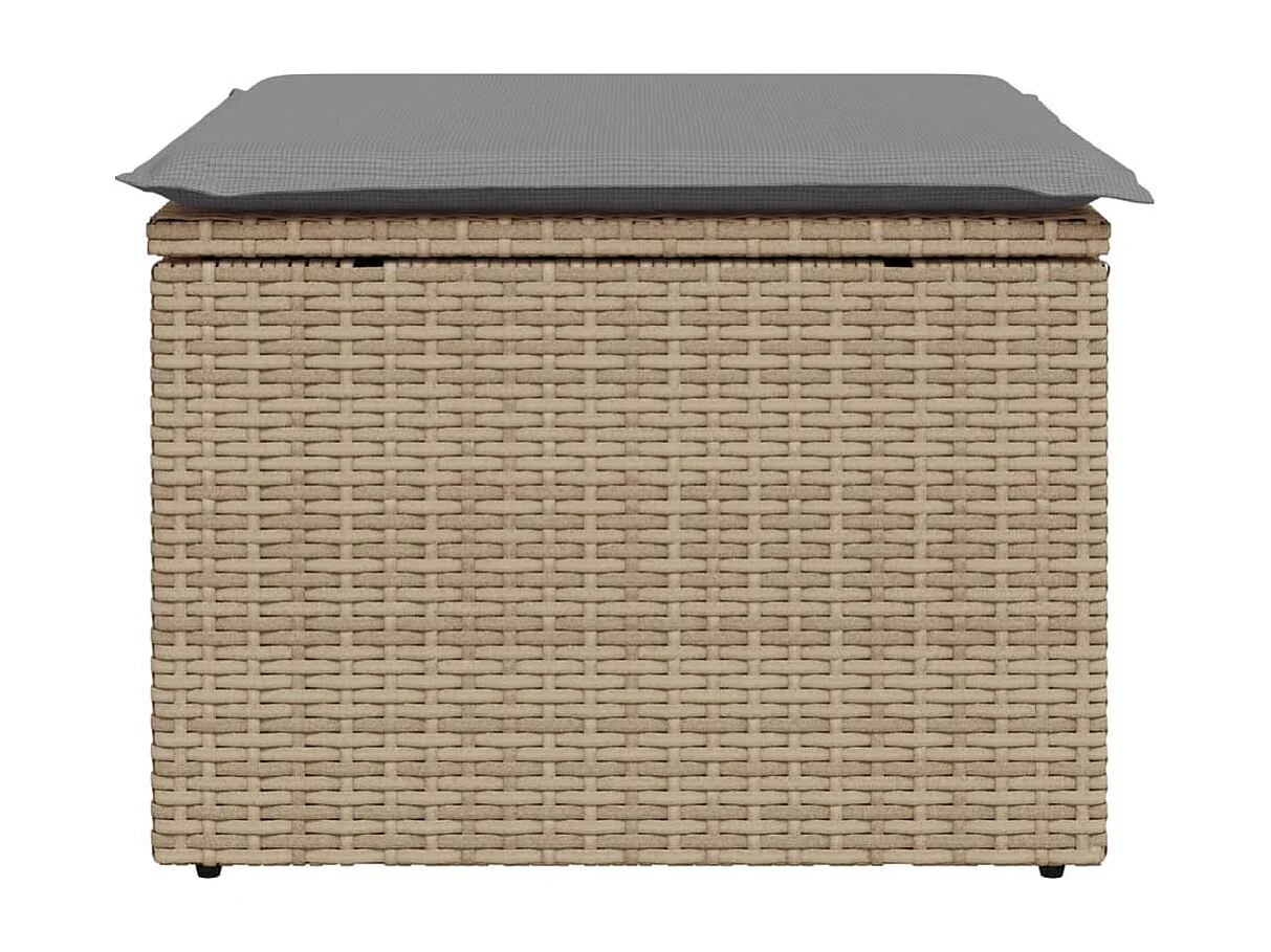 Banqueta de jardim com almofada bege 55x55x37cm resina tecida