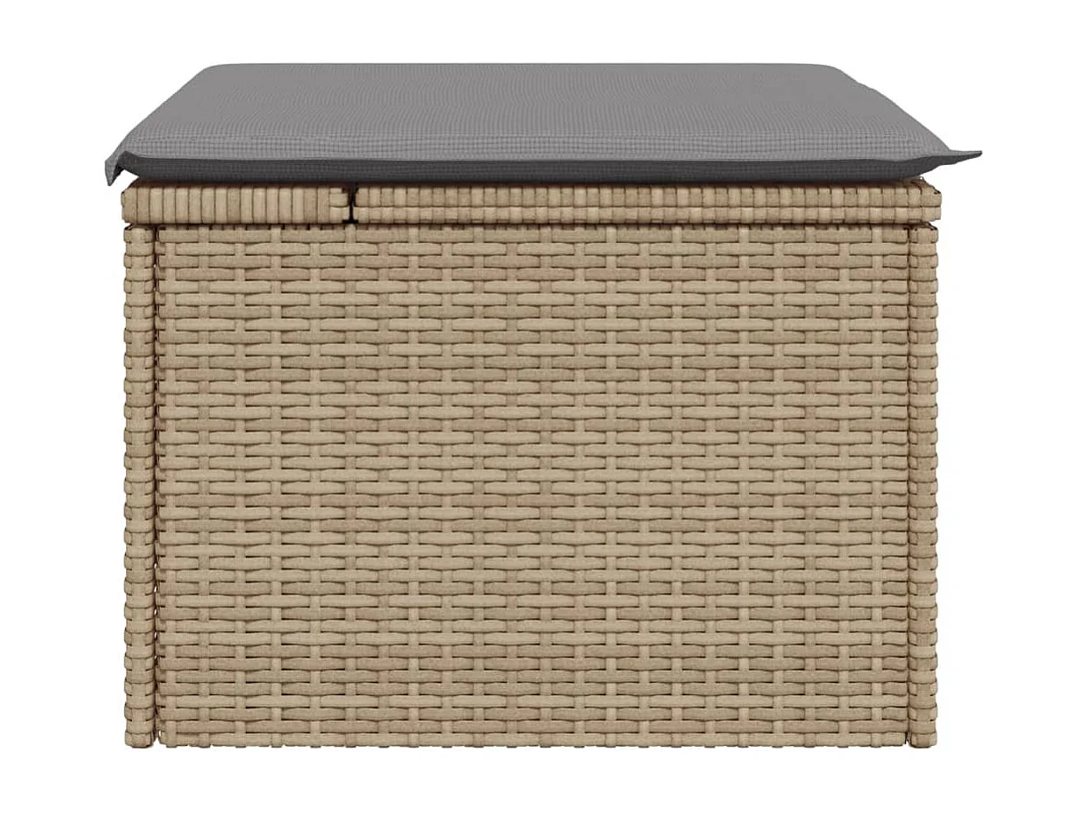 Banqueta de jardim com almofada bege 55x55x37cm resina tecida