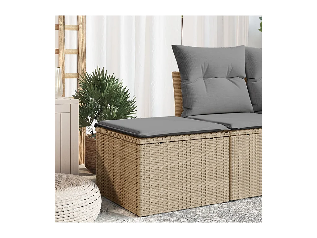 Tabouret de jardin avec coussin beige 55x55x37cm résine tressée