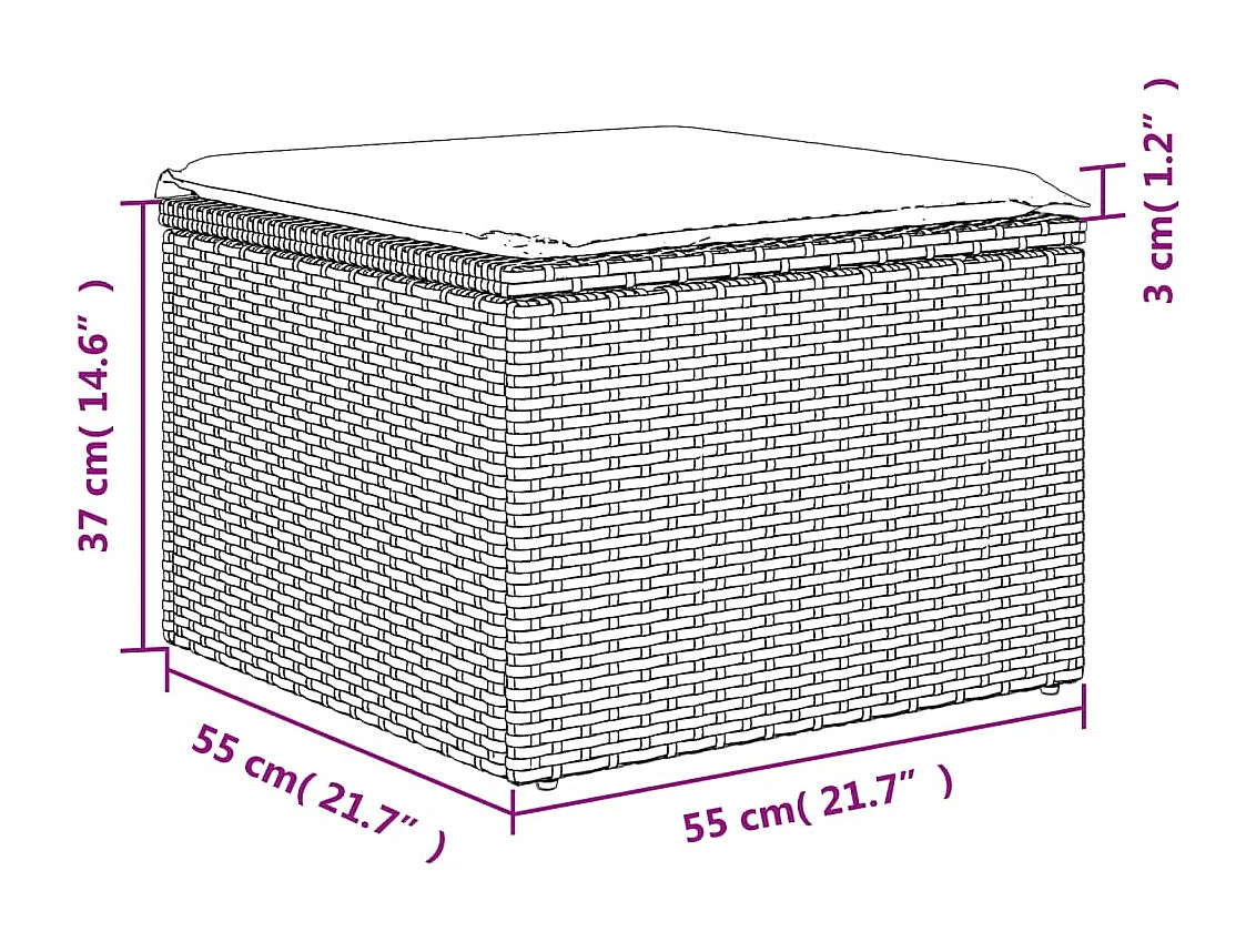 Tabouret de jardin avec coussin beige 55x55x37cm résine tressée