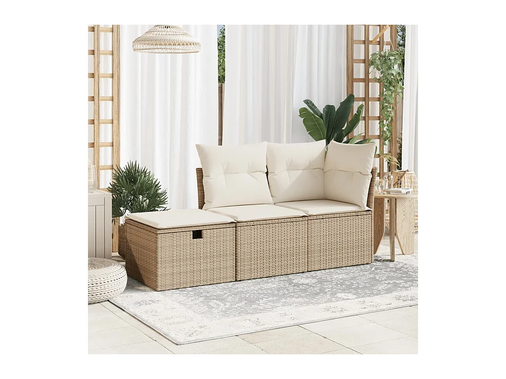 Taburete de jardín con cojín beige 55x55x37cm resina tejida