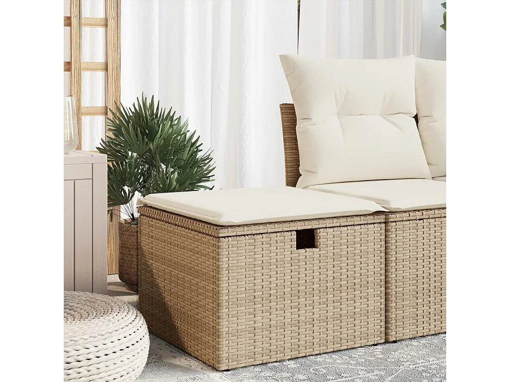 Tabouret de jardin avec coussin beige 55x55x37cm résine tressée