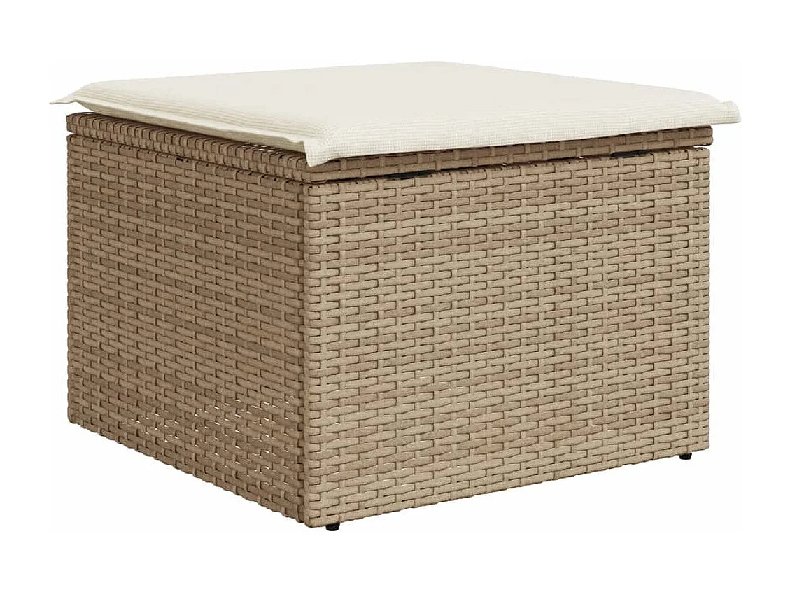 Tabouret de jardin avec coussin beige 55x55x37cm résine tressée