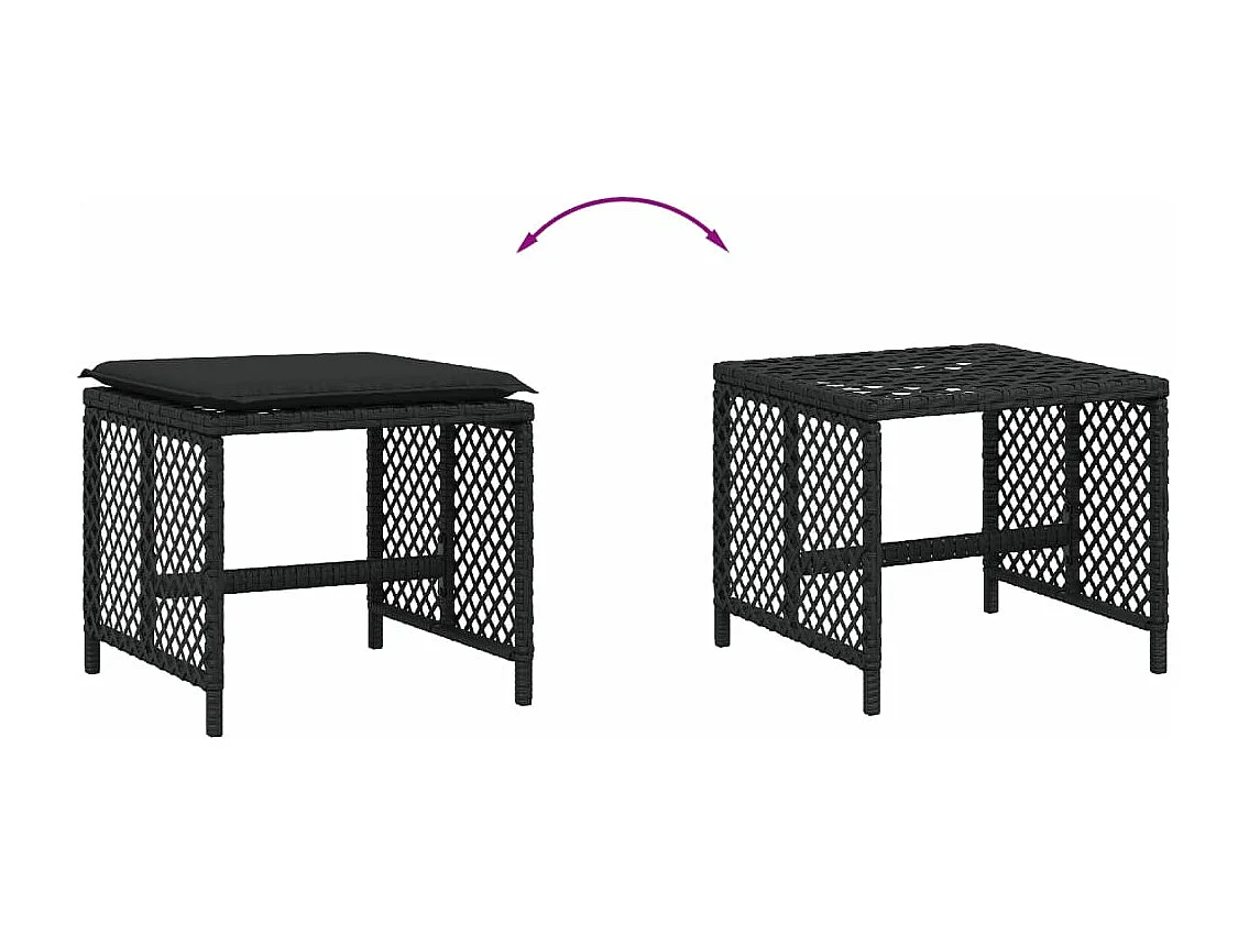 Juego de 4 taburetes y cojines de jardín ratán negro 41x41x36 cm