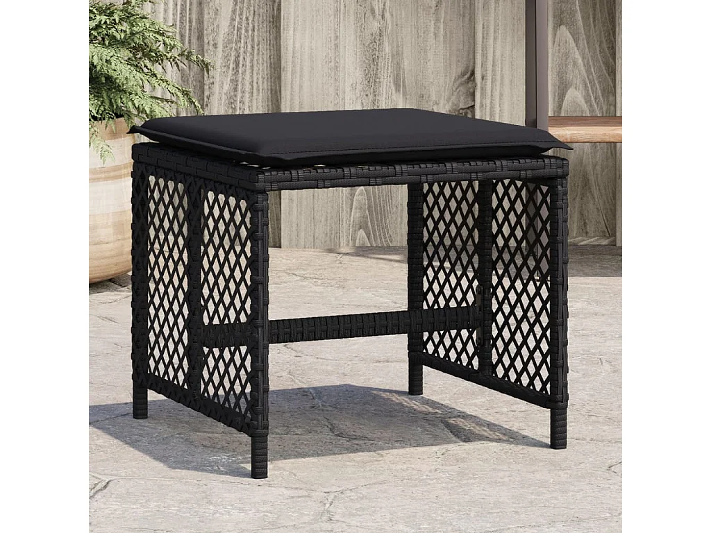 Set di 4 sgabelli e cuscini da giardino in rattan nero 41x41x36 cm