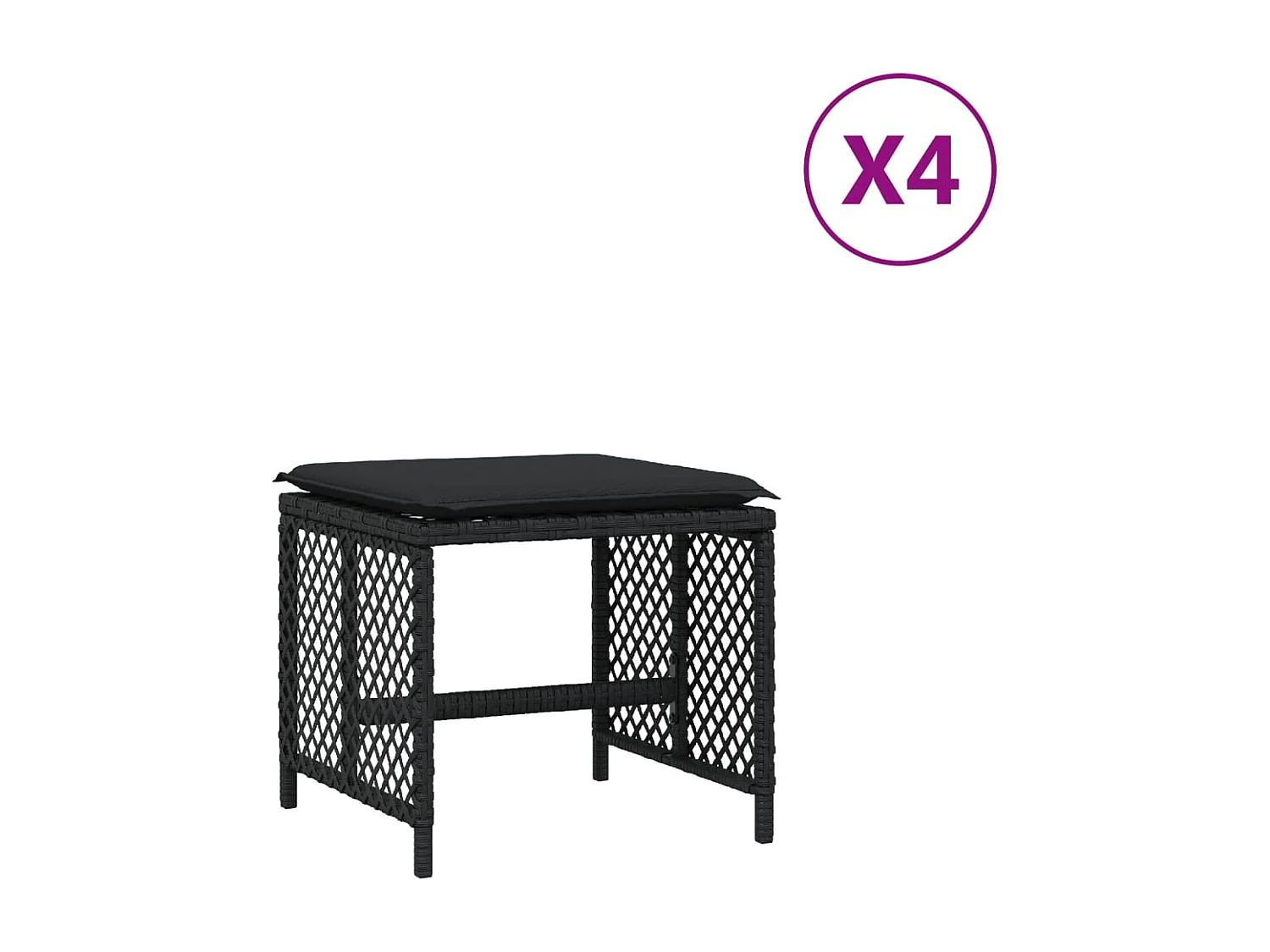 Set di 4 sgabelli e cuscini da giardino in rattan nero 41x41x36 cm