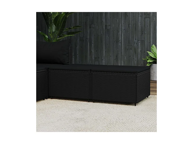 Juego de 2 reposapiés y cojines de jardín de resina trenzada negra