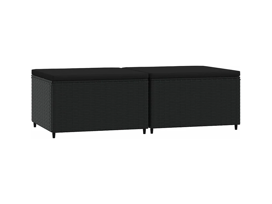 Repose-pieds de jardin et coussins lot de 2 noir résine tressée