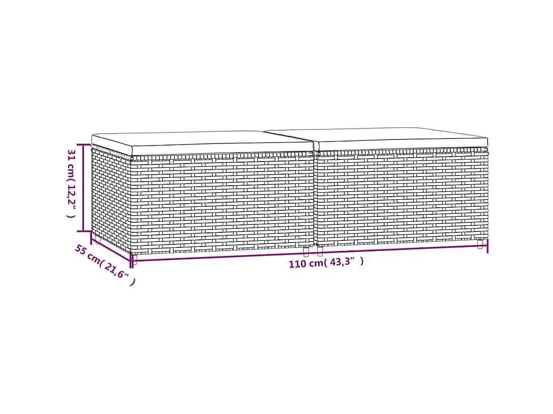 Repose-pieds de jardin et coussins lot de 2 noir résine tressée