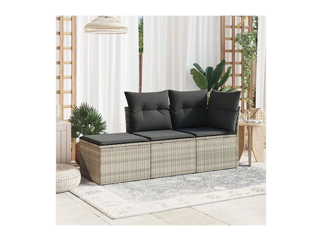 Tabouret de jardin coussin gris clair 55x55x37cm résine tressée