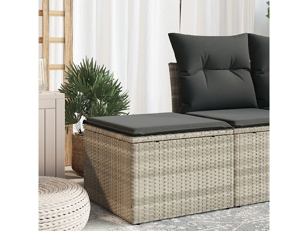 Tabouret de jardin coussin gris clair 55x55x37cm résine tressée