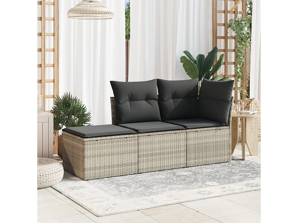 Tabouret de jardin coussin gris clair 55x55x37cm résine tressée