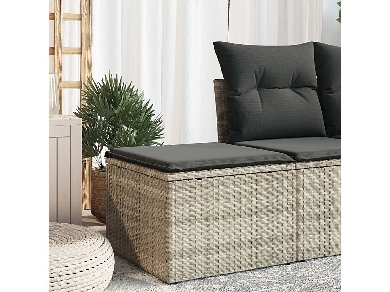 Tabouret de jardin coussin gris clair 55x55x37cm résine tressée