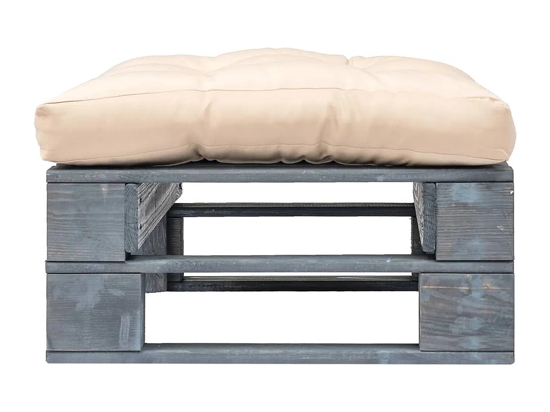 Tuinpallet voetenbank met kussen in houtgrijs zand