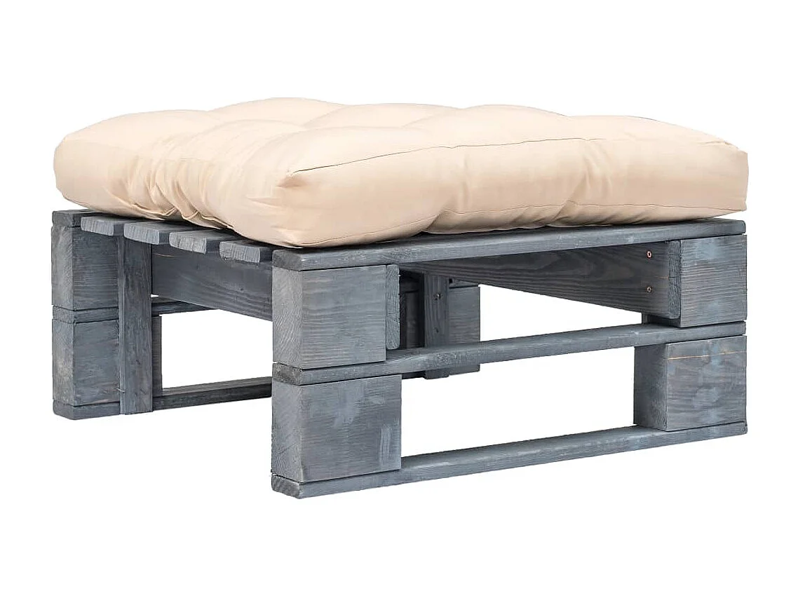 Repose-pied palette de jardin avec coussin en sable gris bois