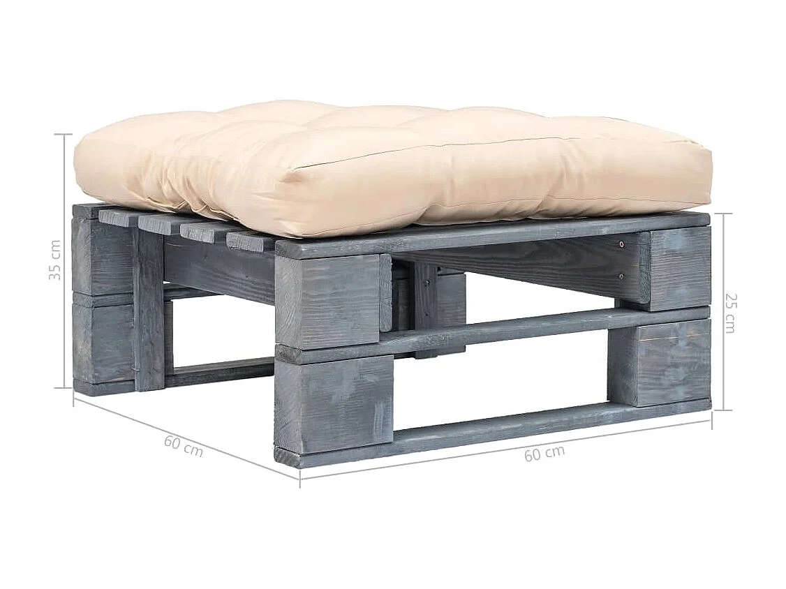 Repose-pied palette de jardin avec coussin en sable gris bois