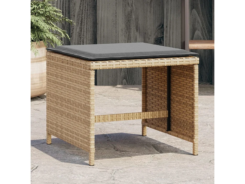 Conjunto de 4 bancos e almofadas de jardim bege mix 41x41x36 cm