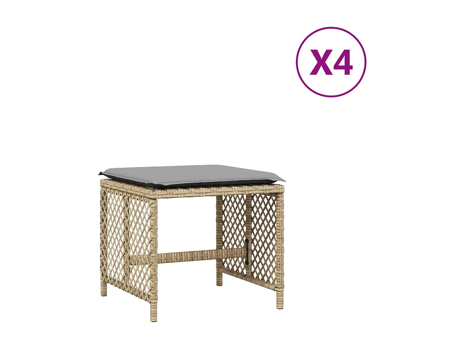 Conjunto de 4 bancos e almofadas de jardim bege mix 41x41x36 cm