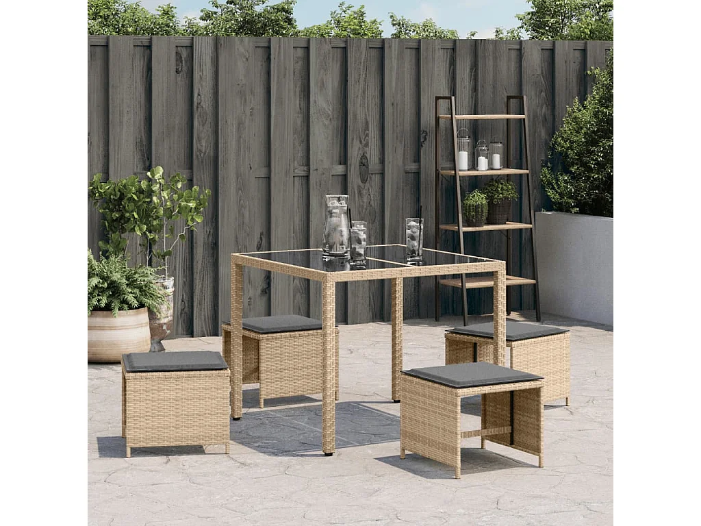 Conjunto de 4 bancos e almofadas de jardim bege mix 41x41x36 cm