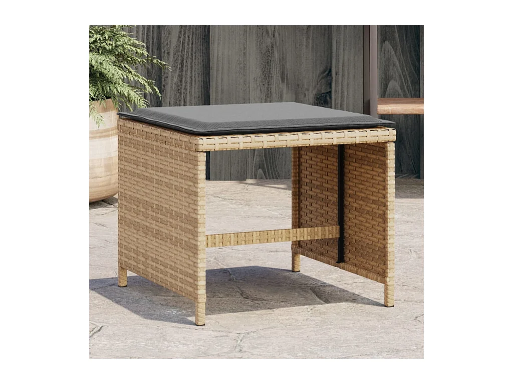 Tabourets jardin et coussins lot de 4 mélange beige 41x41x36 cm