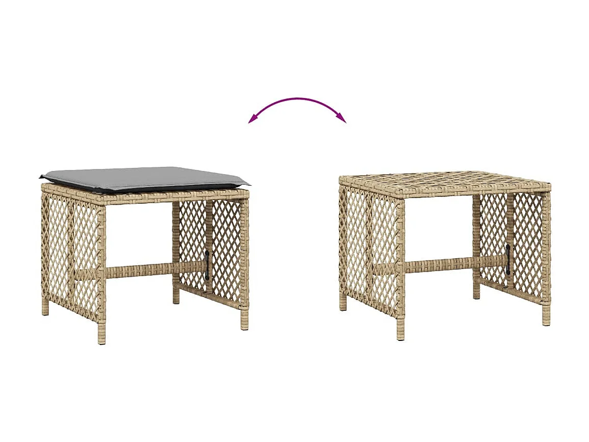 Tabourets jardin et coussins lot de 4 mélange beige 41x41x36 cm