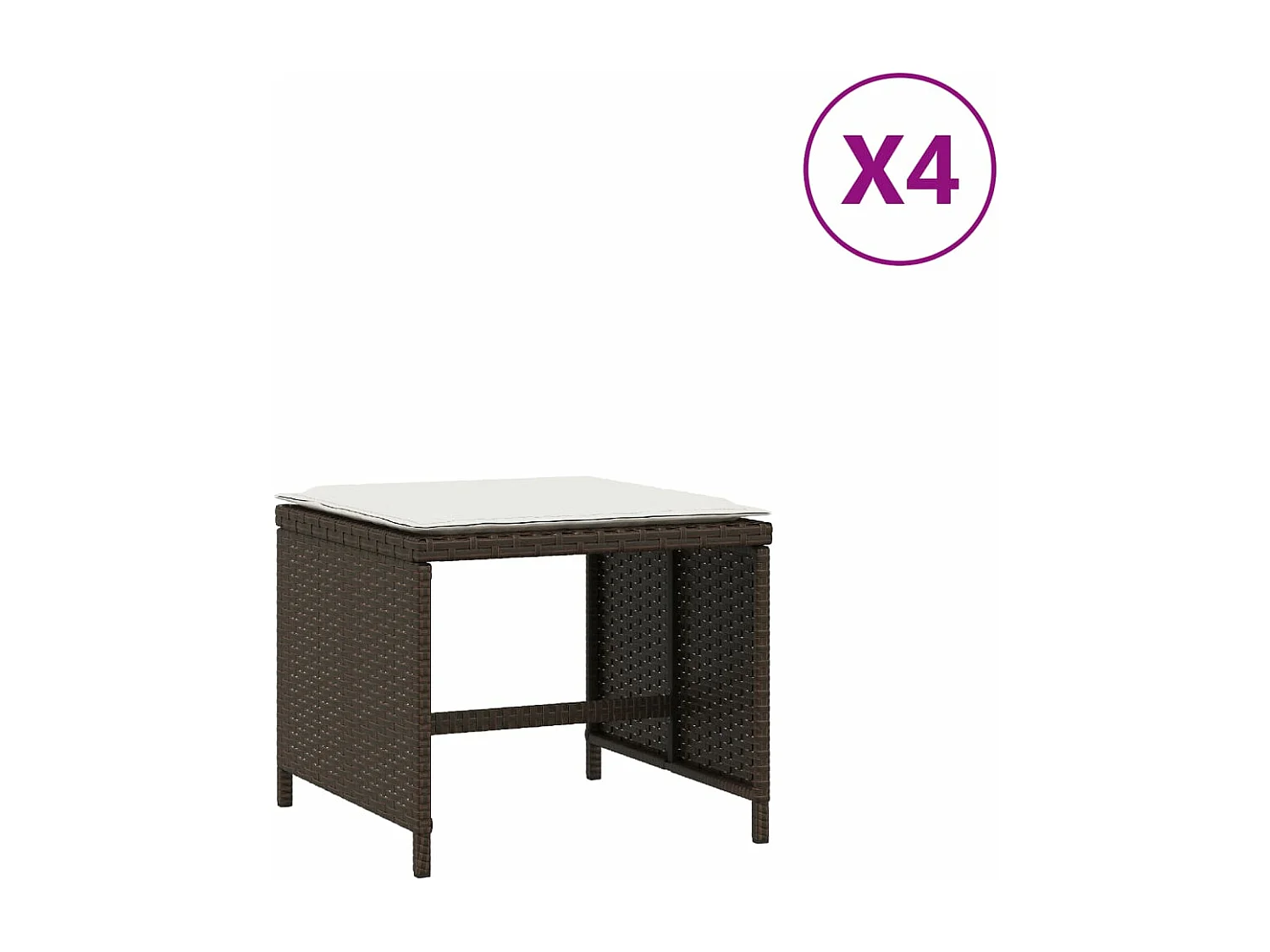 Tabourets de jardin et coussins lot de 4 marron résine tressée