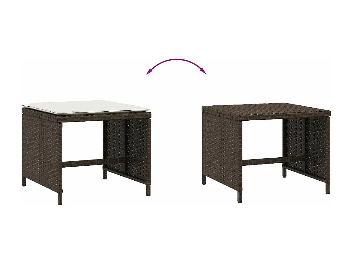 Tabourets de jardin et coussins lot de 4 marron résine tressée