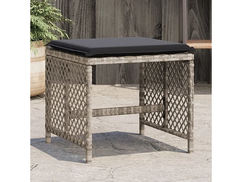 Set de 4 taburetes y cojines de jardín gris claro 41x41x36 cm