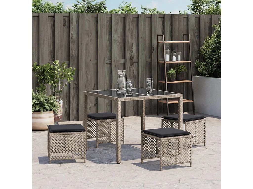 Gartenhocker und Kissen 4er-Set hellgrau 41x41x36 cm