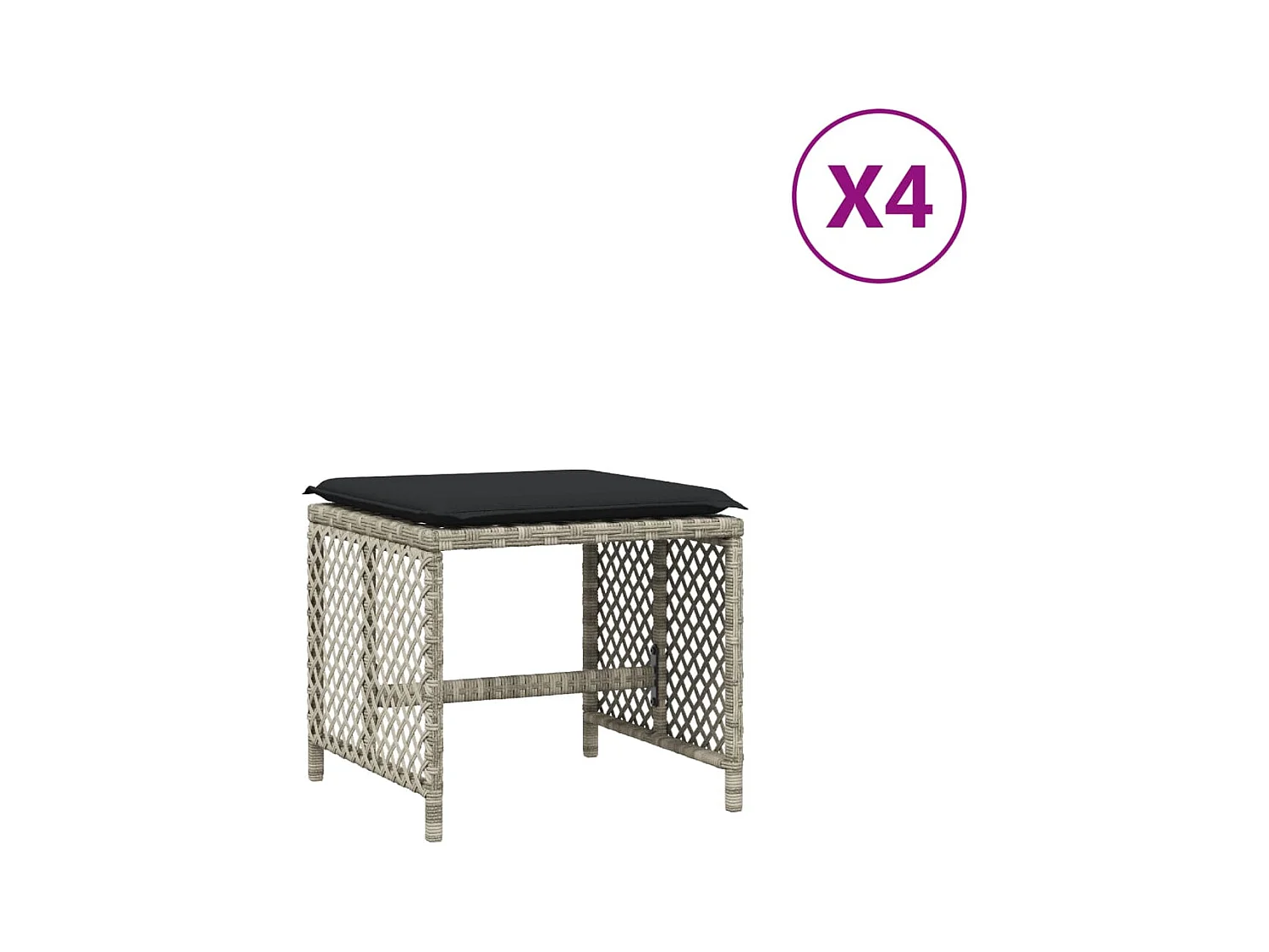 Set di 4 sgabelli e cuscini da giardino grigio chiaro 41x41x36 cm