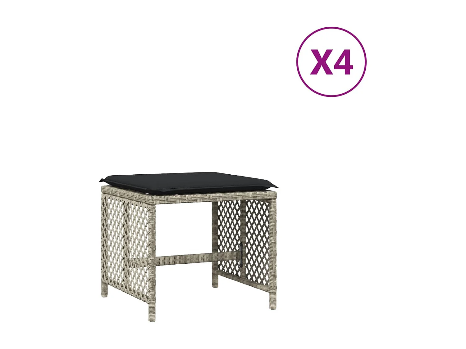 Tabourets de jardin et coussins lot de 4 gris clair 41x41x36 cm