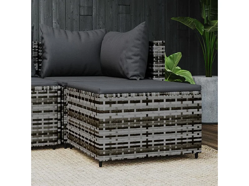 Repose-pied de jardin avec coussin Gris Résine tressée