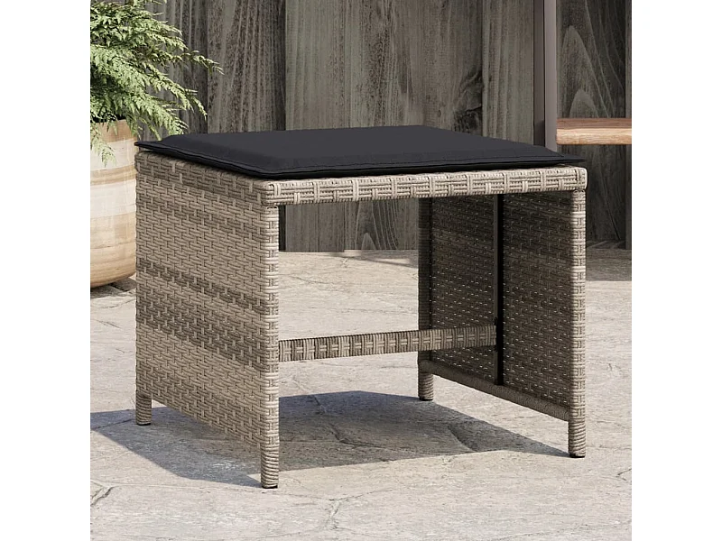 Tabourets de jardin coussins lot de 4 gris clair résine tressée