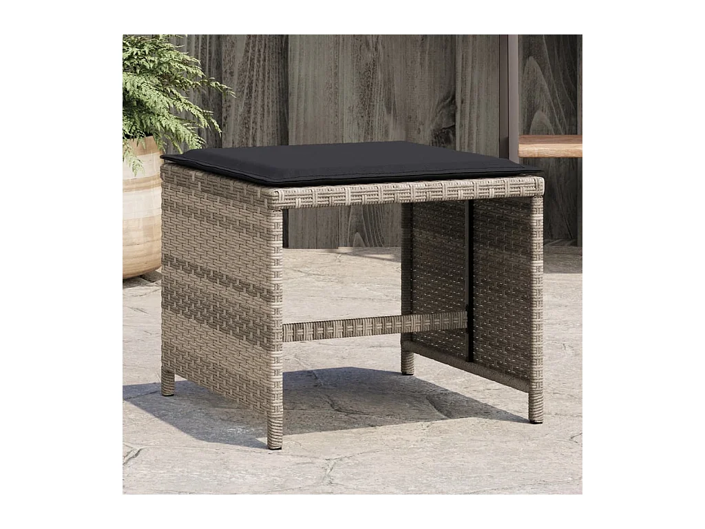 Tabourets de jardin coussins lot de 4 gris clair résine tressée