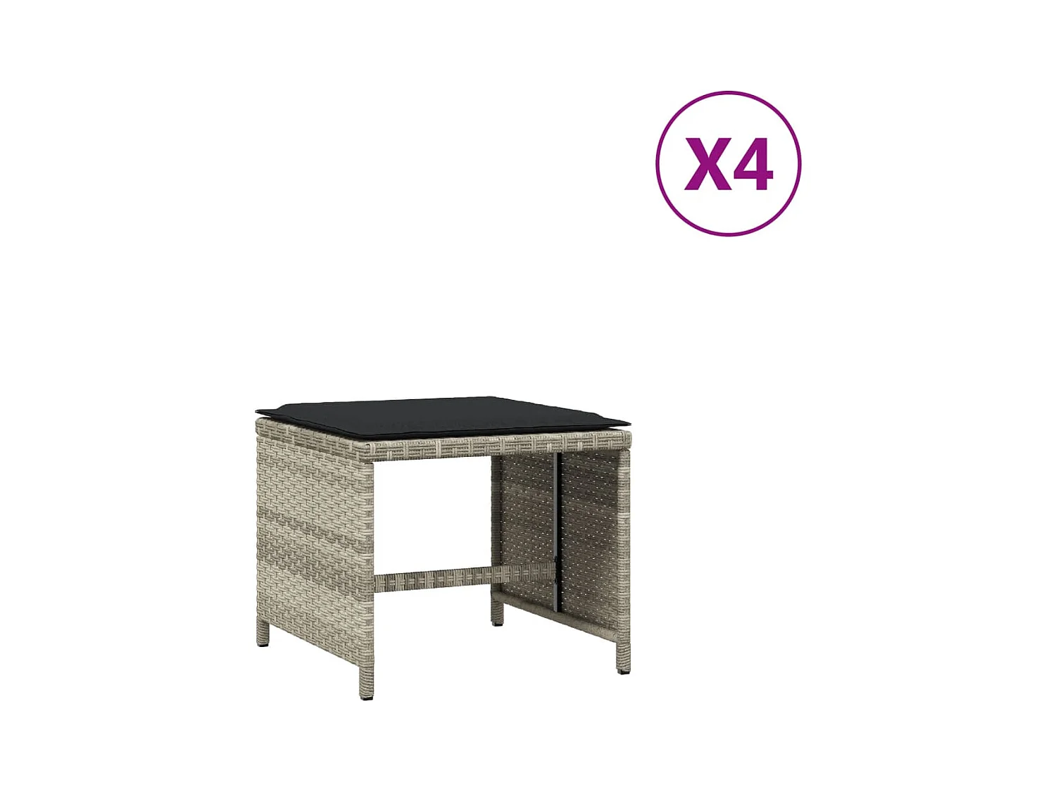 Tabourets de jardin coussins lot de 4 gris clair résine tressée