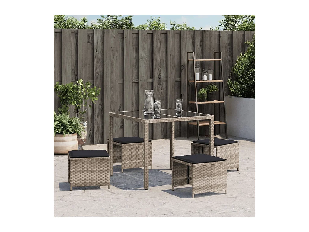 Tabourets de jardin coussins lot de 4 gris clair résine tressée