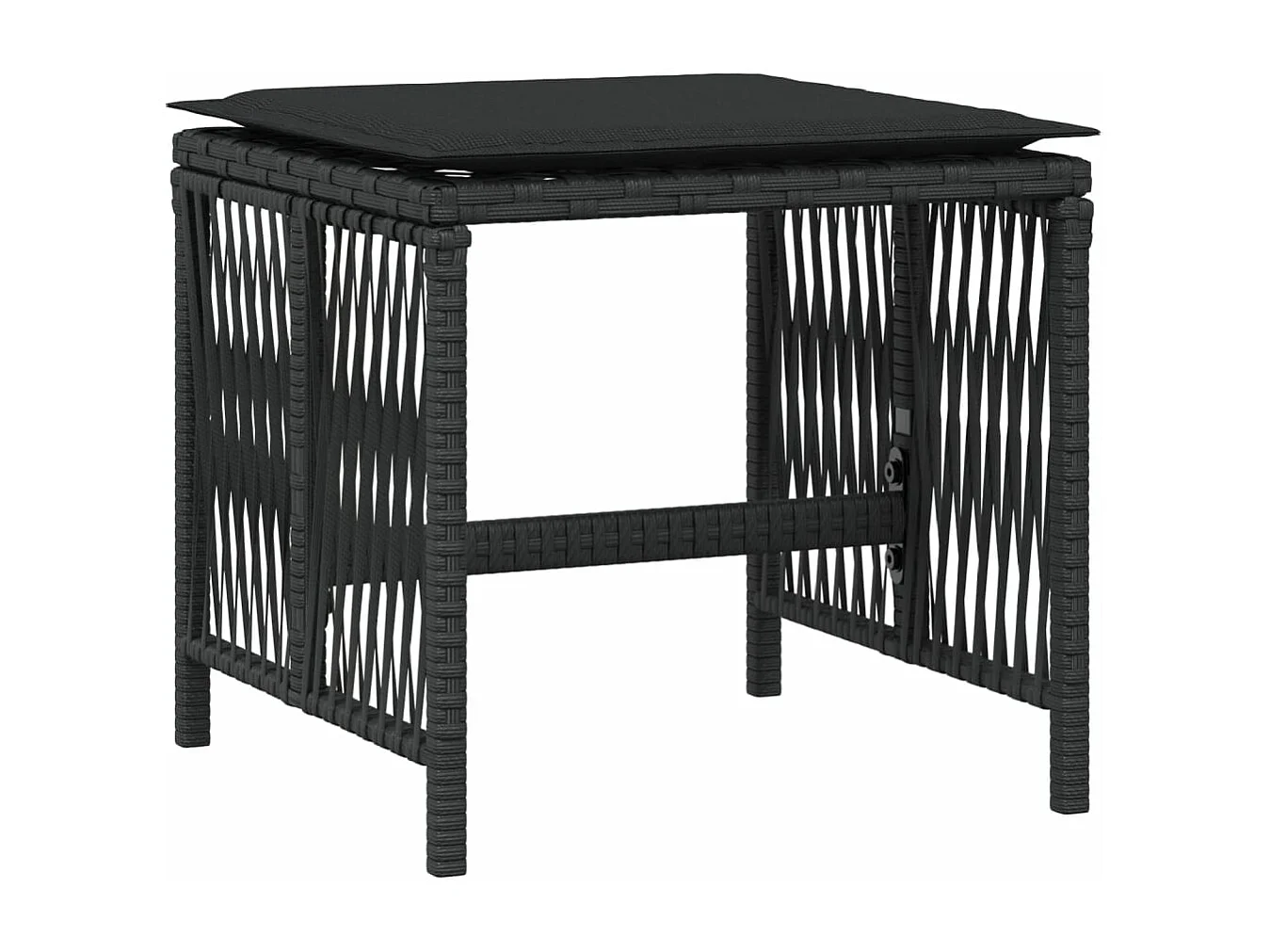Gartenhocker und Kissen, 4er-Set, schwarz, 41 x 41 x 36 cm, Rattan